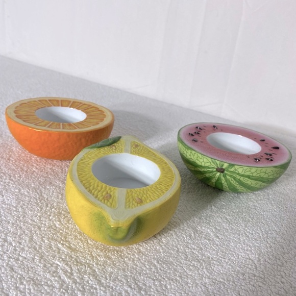 Vintage Party Lite Ceramic Fruits Tea Light Holders Candle Holders x3 - Picture 8 of 11